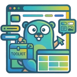The Bellui gopher holding a toolkit, in front of an app window